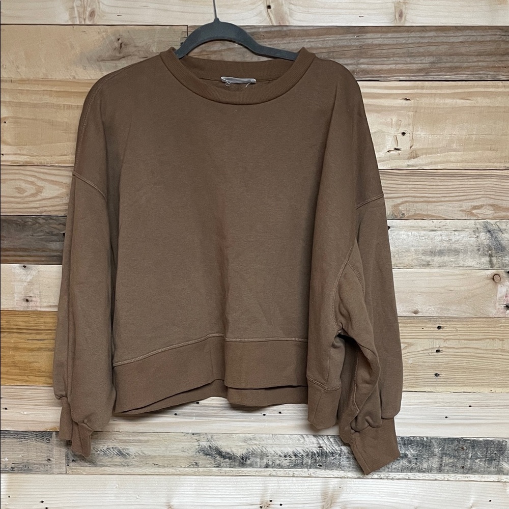 Zenana Outfitters size XL Brown Boxy Cropped Soft Crewneck Sweatshirt